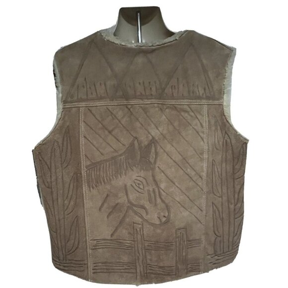 Vintage Southwestern Mens Sherpa Wool Lined Snap Front Leather Vest XL Unisex - Picture 1 of 10